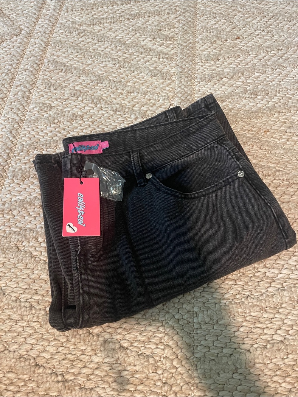 Edikted Black Jeans with Pink Brand Tag